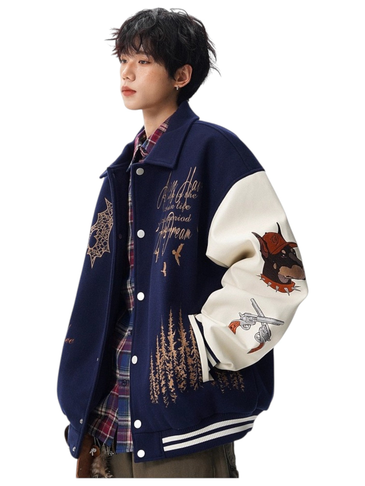 [W.K] PATCHED VARSITY EMBROIDERED JACKET T0182