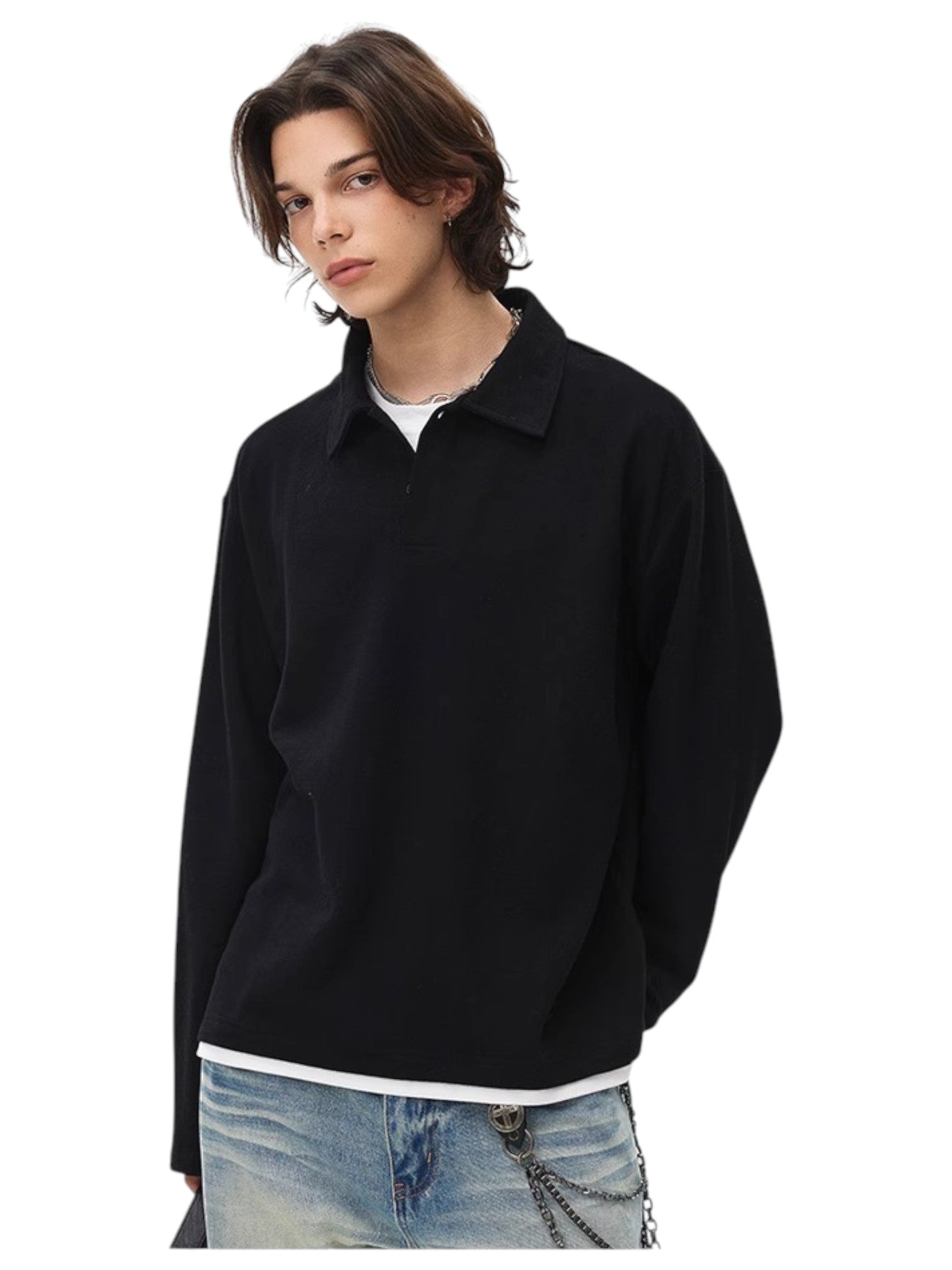 [BLAEXIT] BLAEXIT LAYERED-COLLAR POLO SHIRT J0146