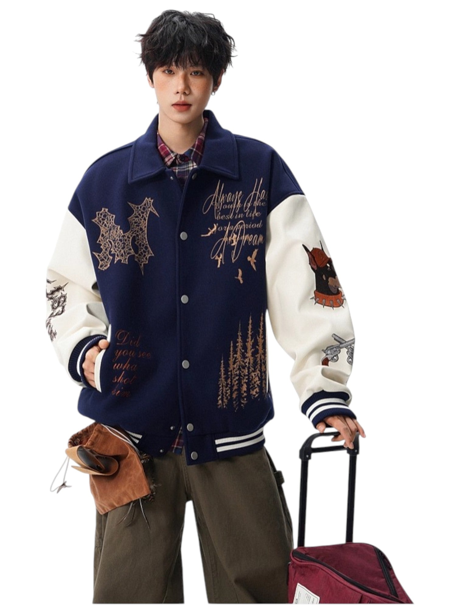 [W.K] PATCHED VARSITY EMBROIDERED JACKET T0182