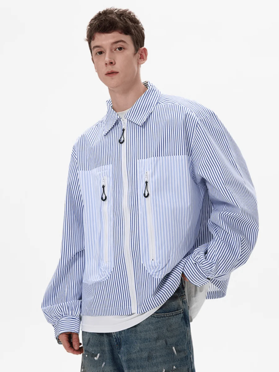 [MADWITCH] striped shirt jacket J0143