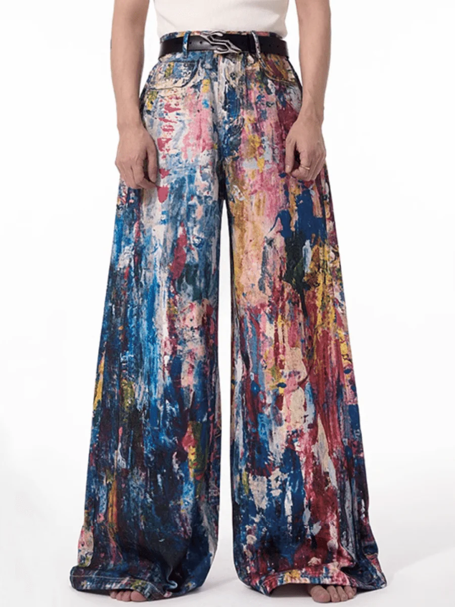 [STARTEXCEEDEND] Graffiti oil painting wide-leg jeans B0309