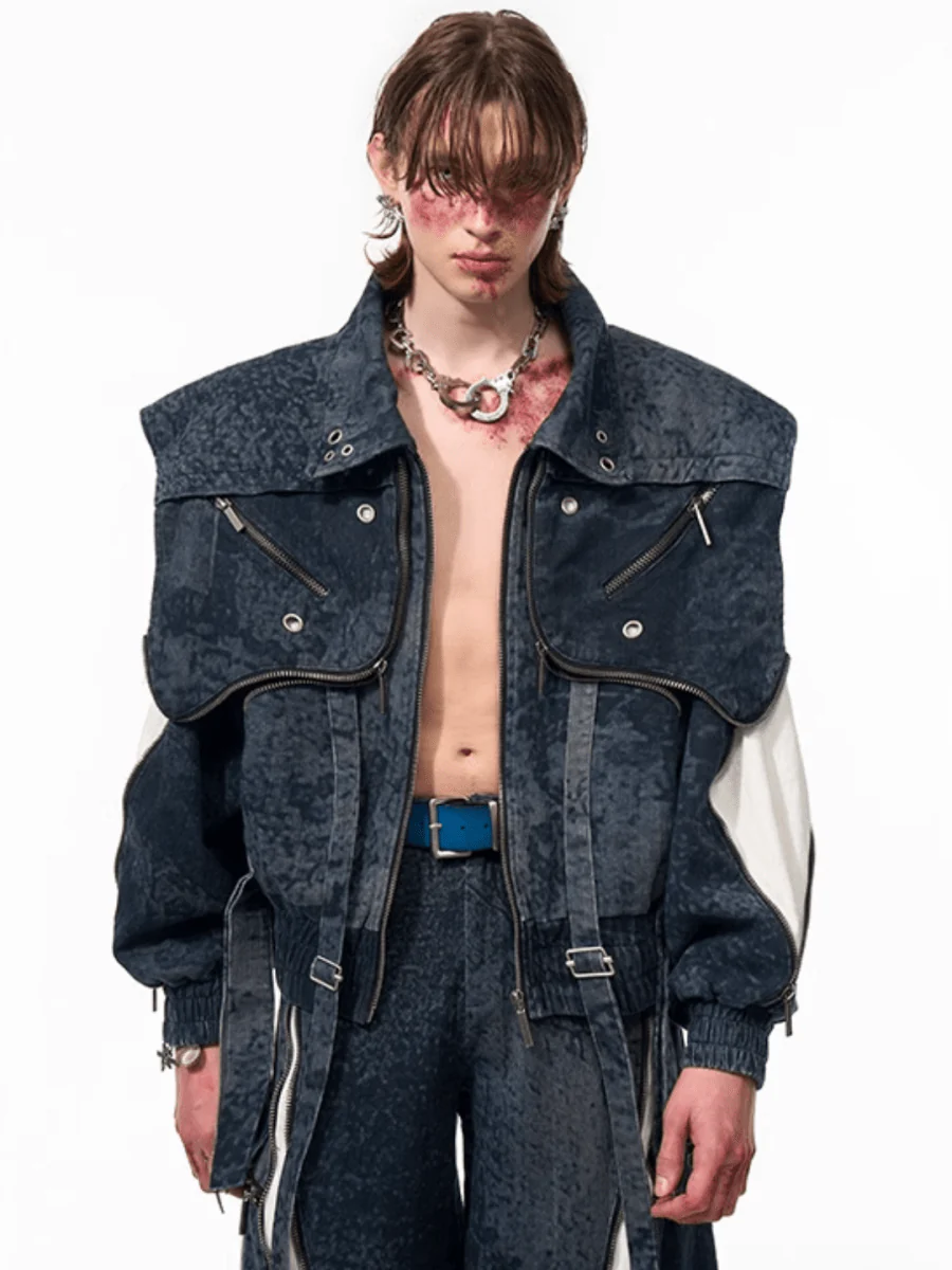 [STARTEXCEEDEND] Zipper structure splicing Jacket + Bottoms T0180