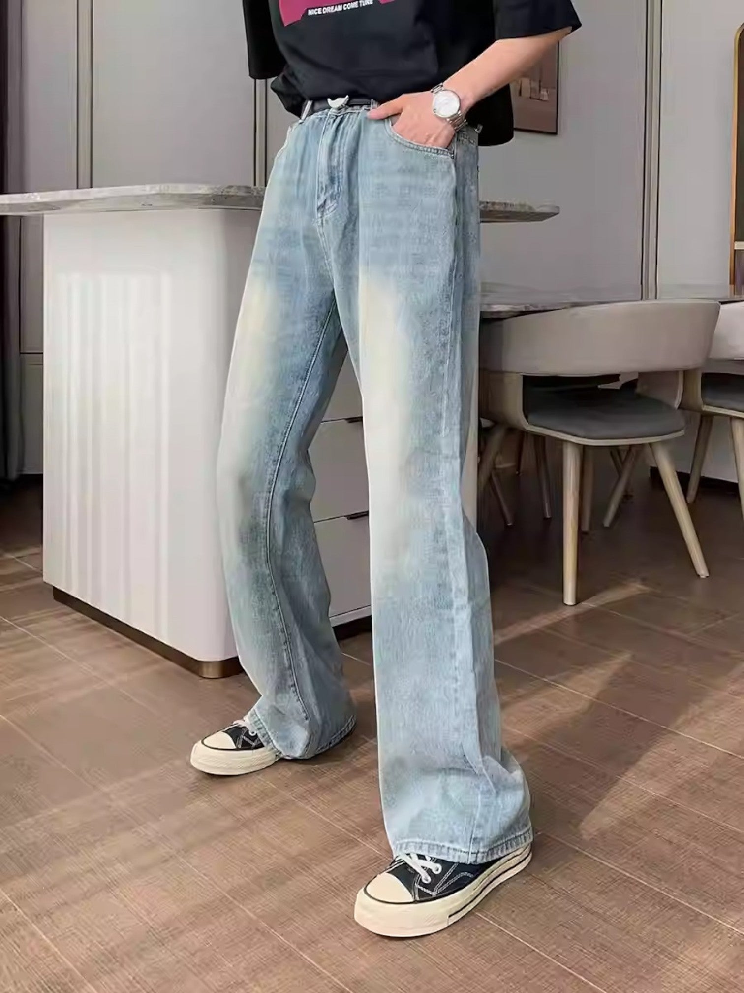 [Hualun] VINTAGE FLARE DRAPE JEANS B0311