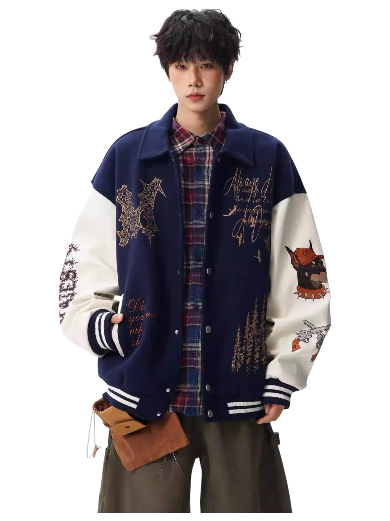 [W.K] PATCHED VARSITY EMBROIDERED JACKET T0182