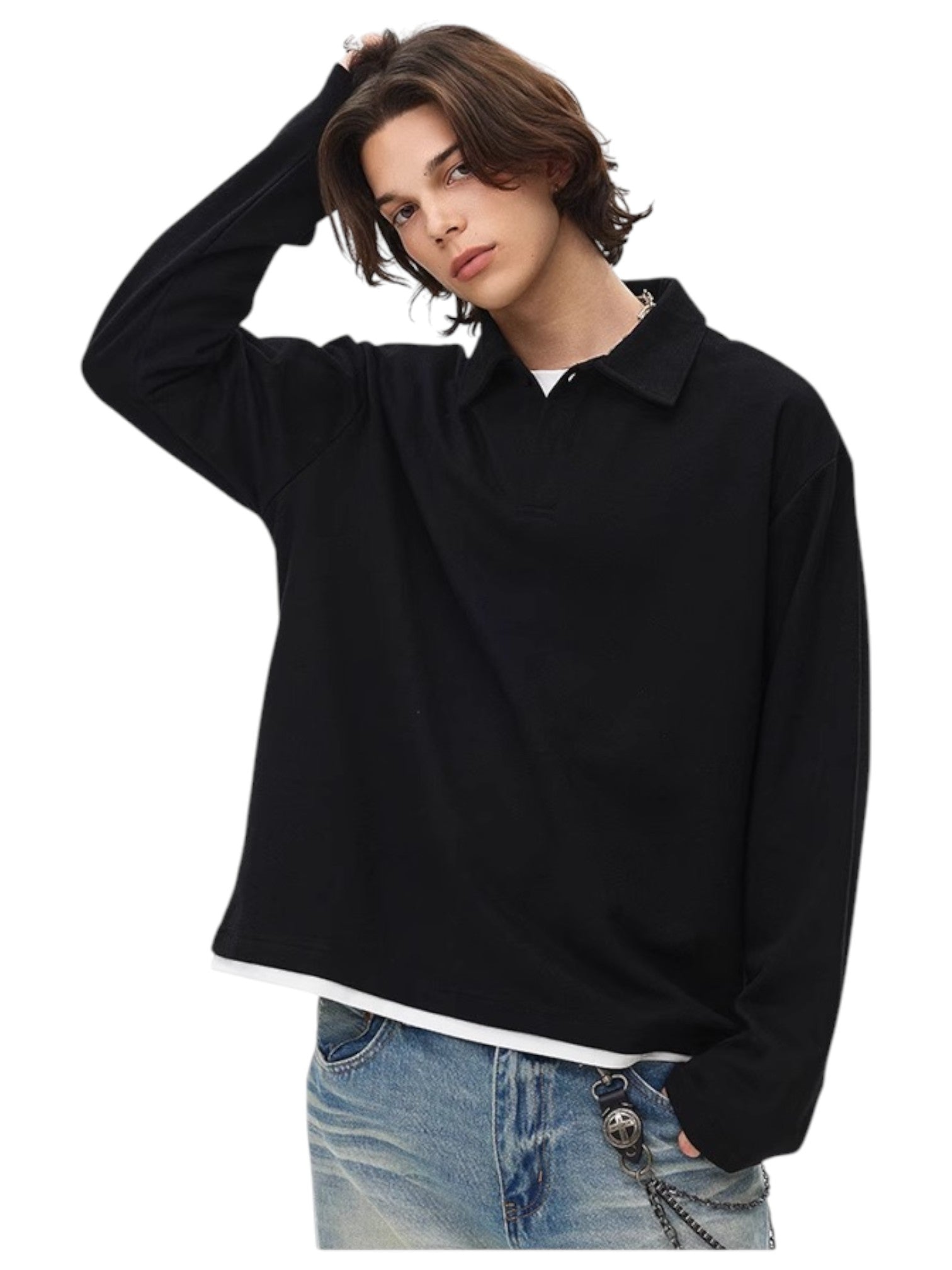 [BLAEXIT] BLAEXIT LAYERED-COLLAR POLO SHIRT J0146