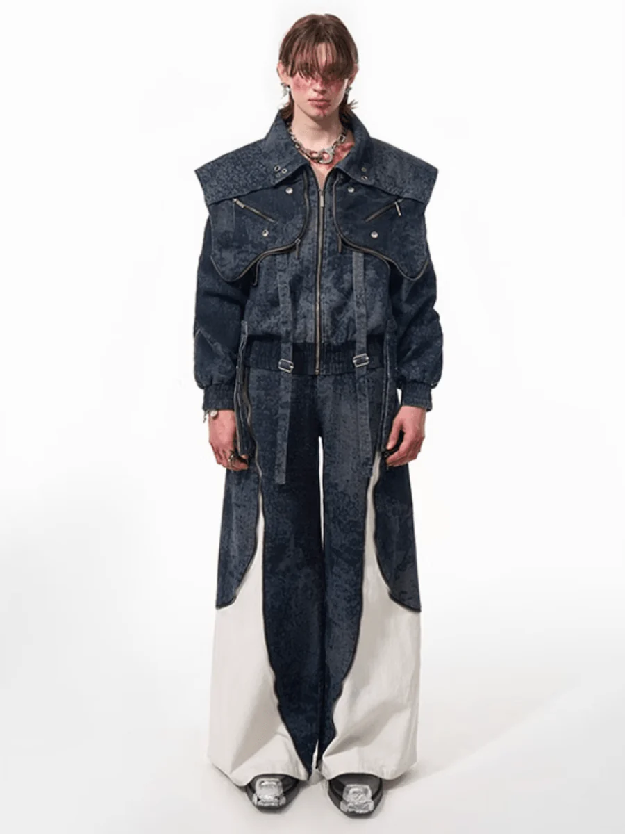 [STARTEXCEEDEND] Zipper structure splicing Jacket + Bottoms T0180