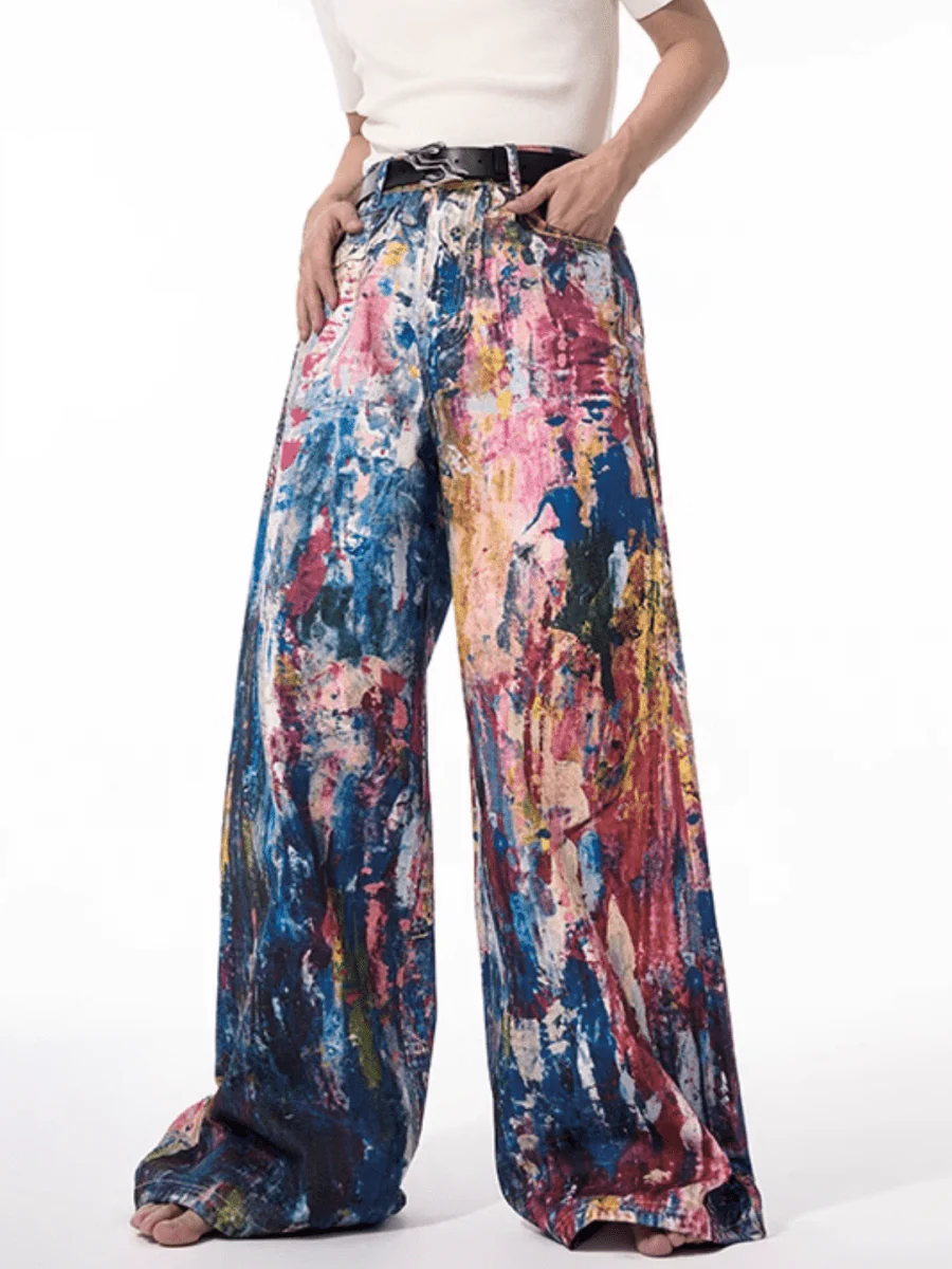 [STARTEXCEEDEND] Graffiti oil painting wide-leg jeans B0309