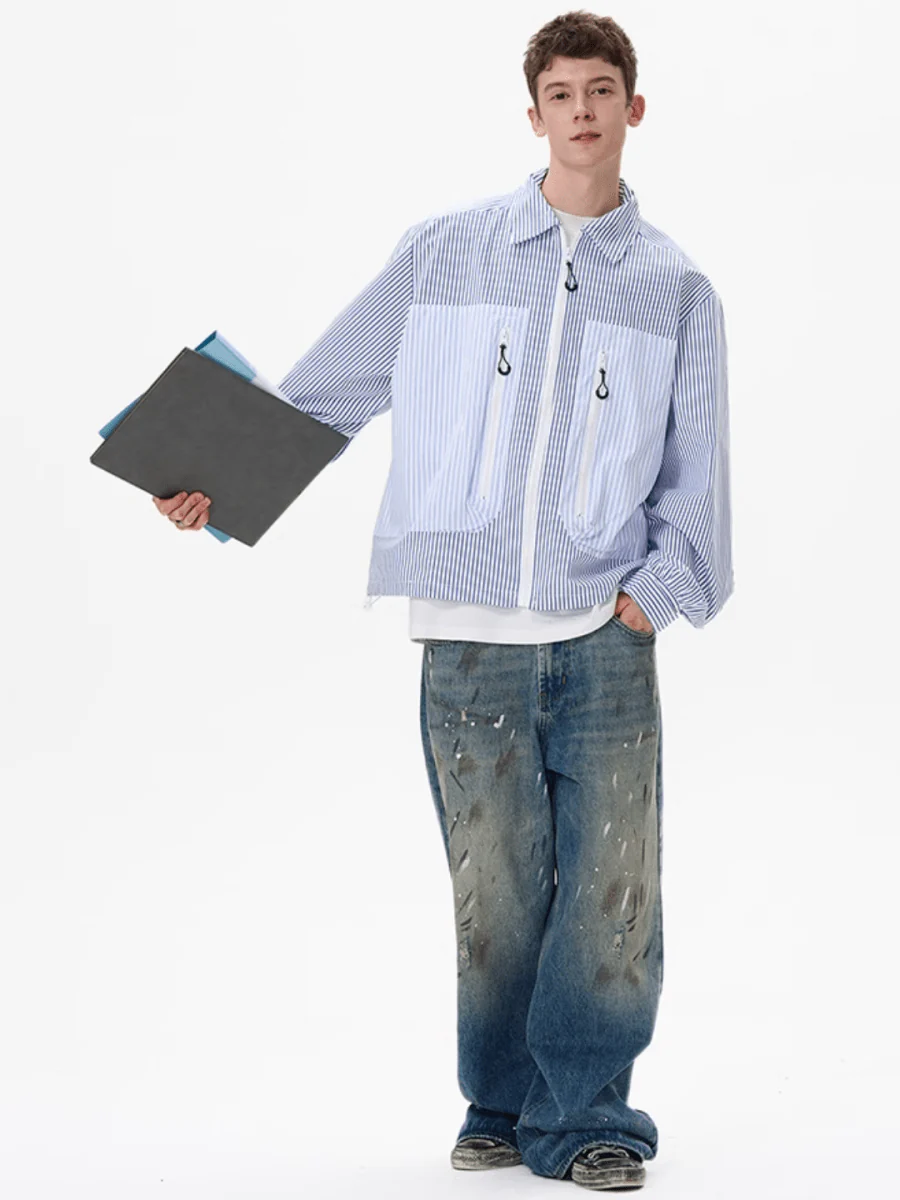 [MADWITCH] striped shirt jacket J0143