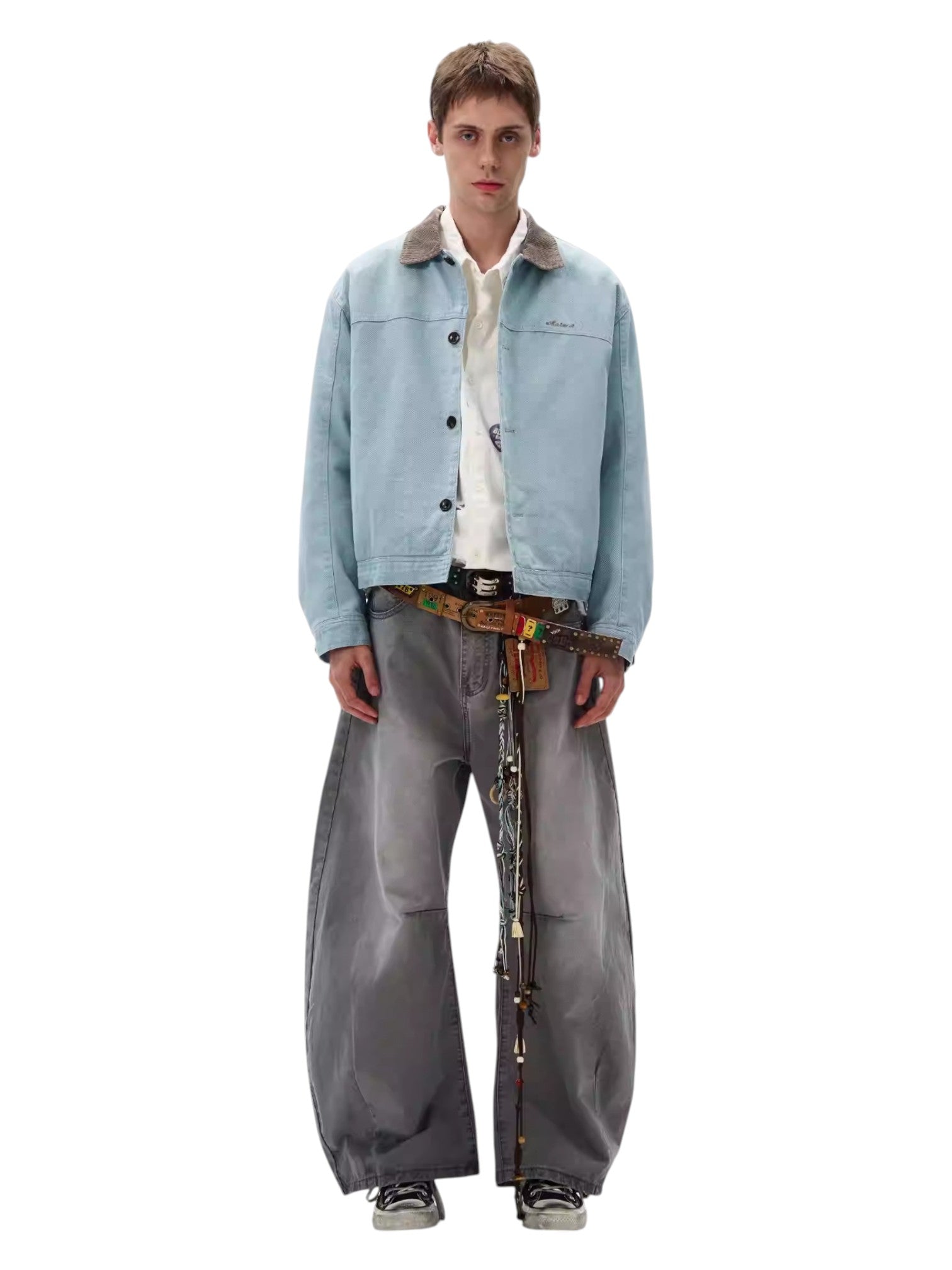 [MADWITCH] WASHED RETRO CONTRAST COLLAR WORKWEAR JACKET T0186