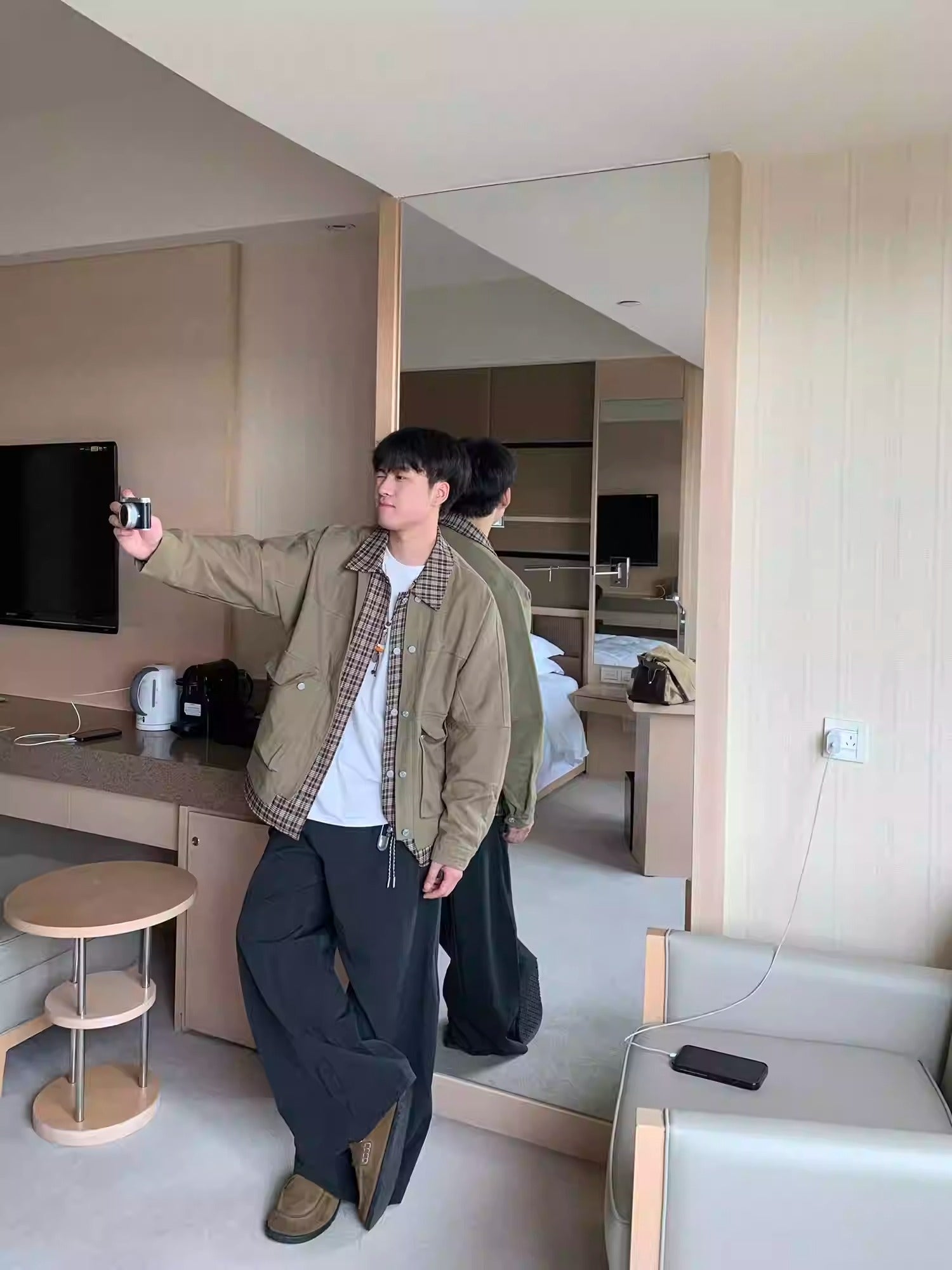 チェック柄レイヤードワークジャケット T0127