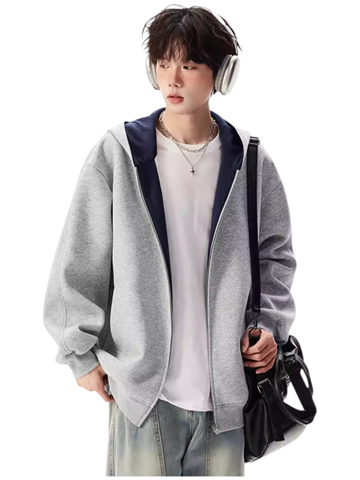 [OLD] FAUX TWO-PIECE HOODED LOOSE JACKET T0185