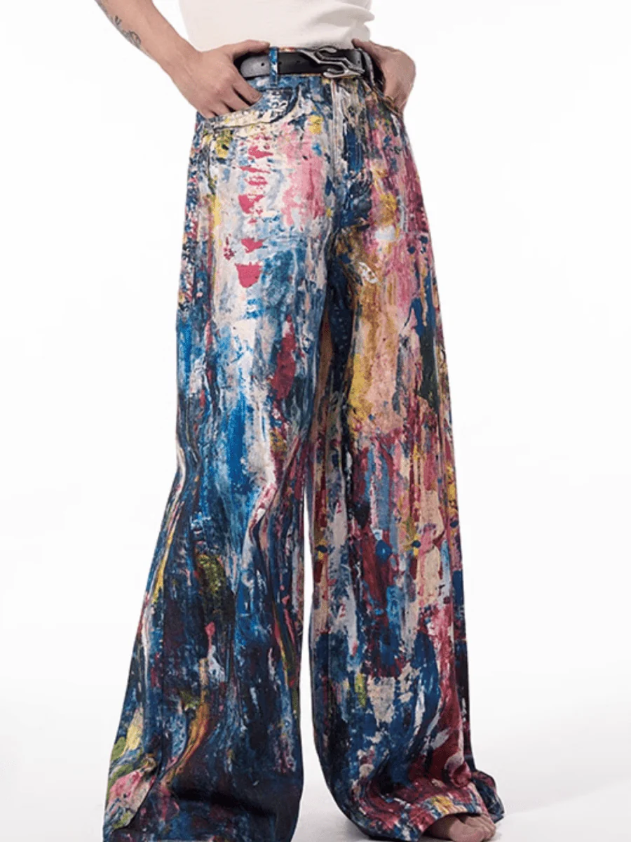 [STARTEXCEEDEND] Graffiti oil painting wide-leg jeans B0309