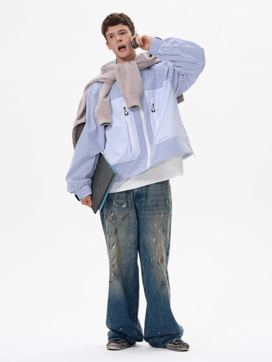 [MADWITCH] striped shirt jacket J0143