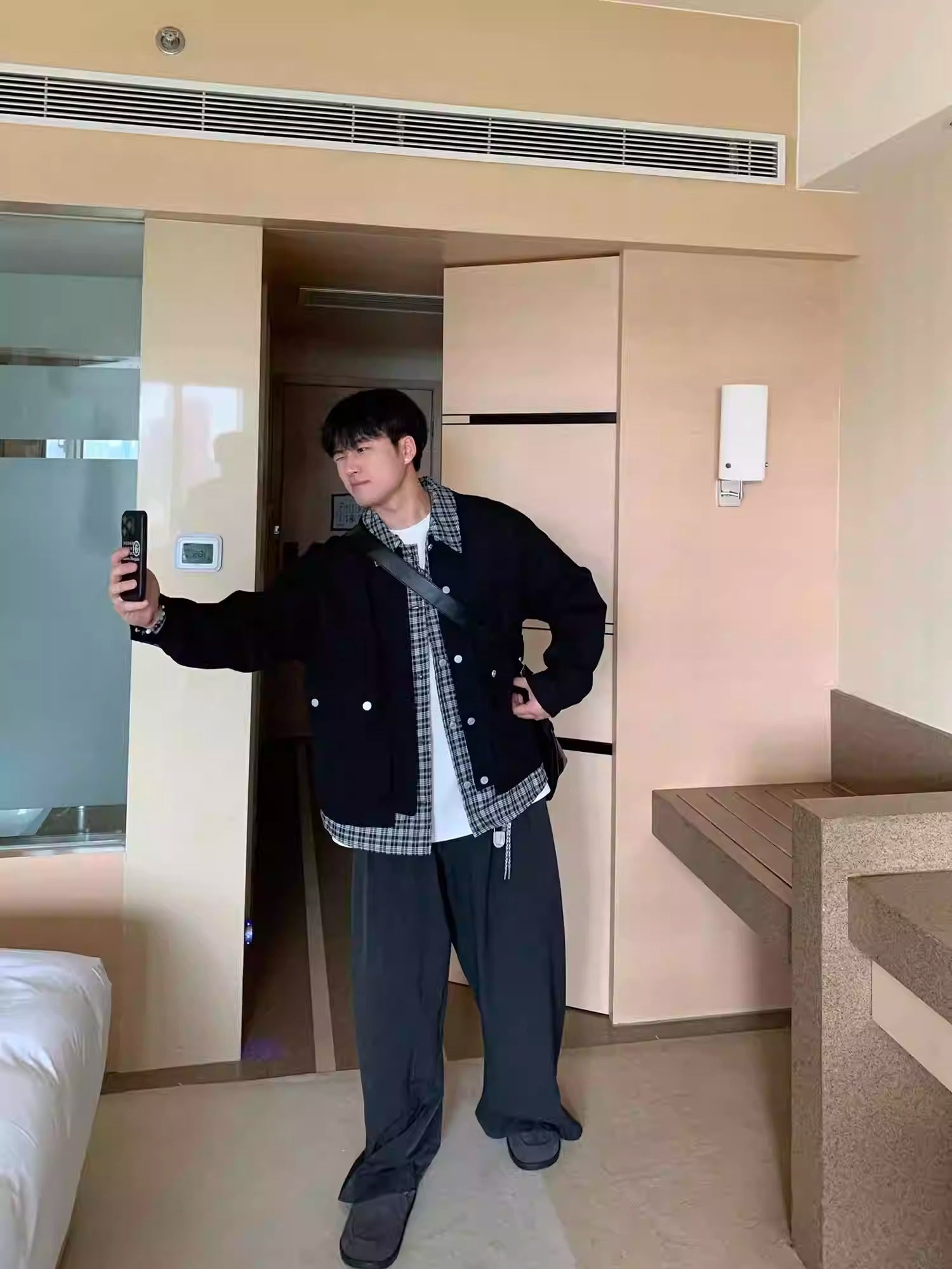 チェック柄レイヤードワークジャケット T0127