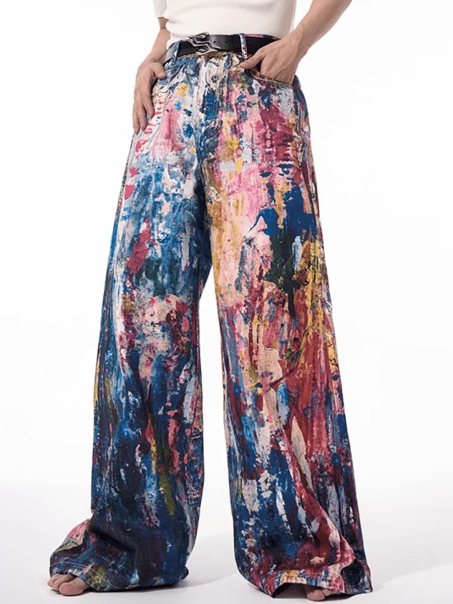 [STARTEXCEEDEND] Graffiti oil painting wide-leg jeans B0309