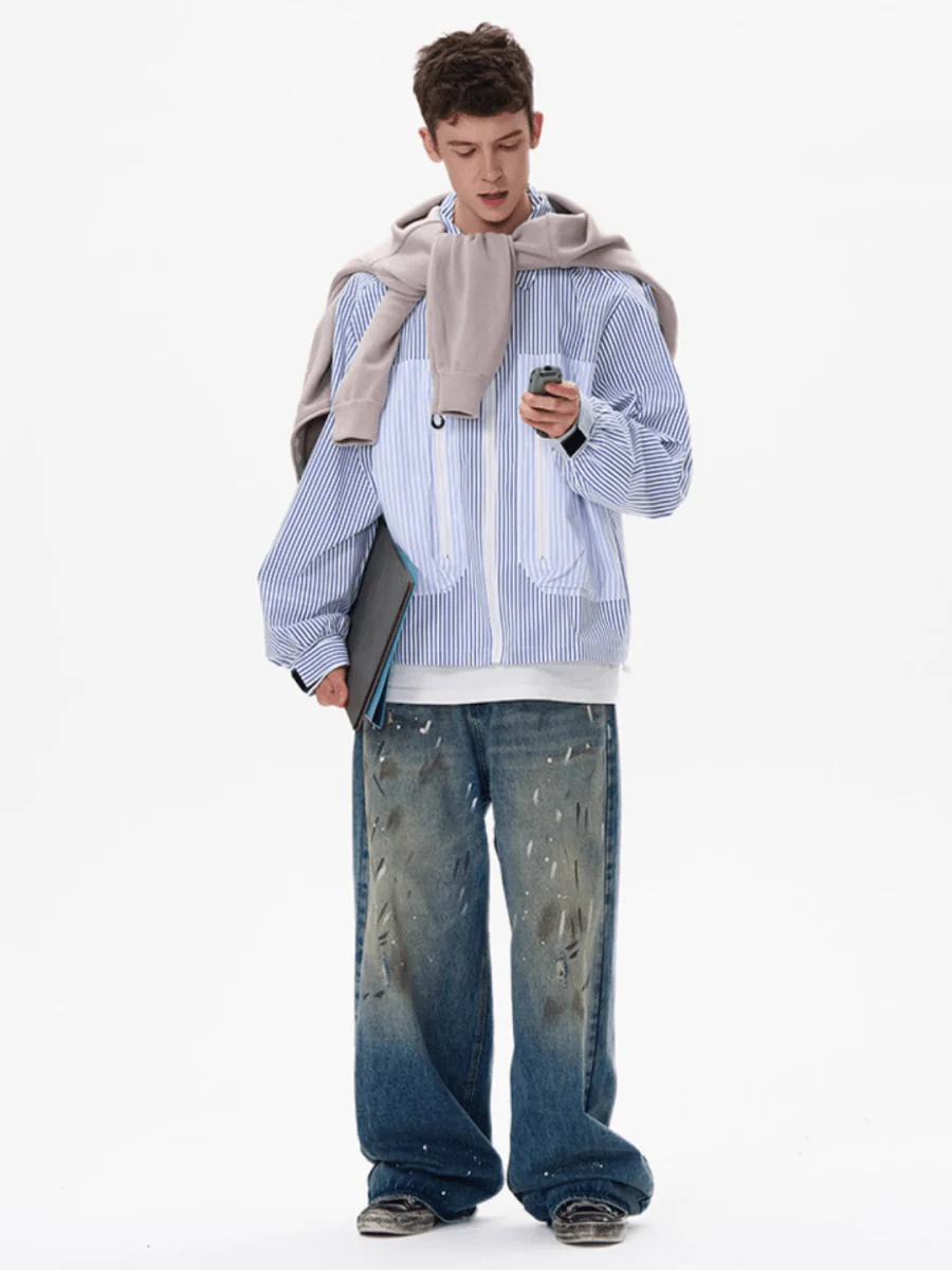 [MADWITCH] striped shirt jacket J0143