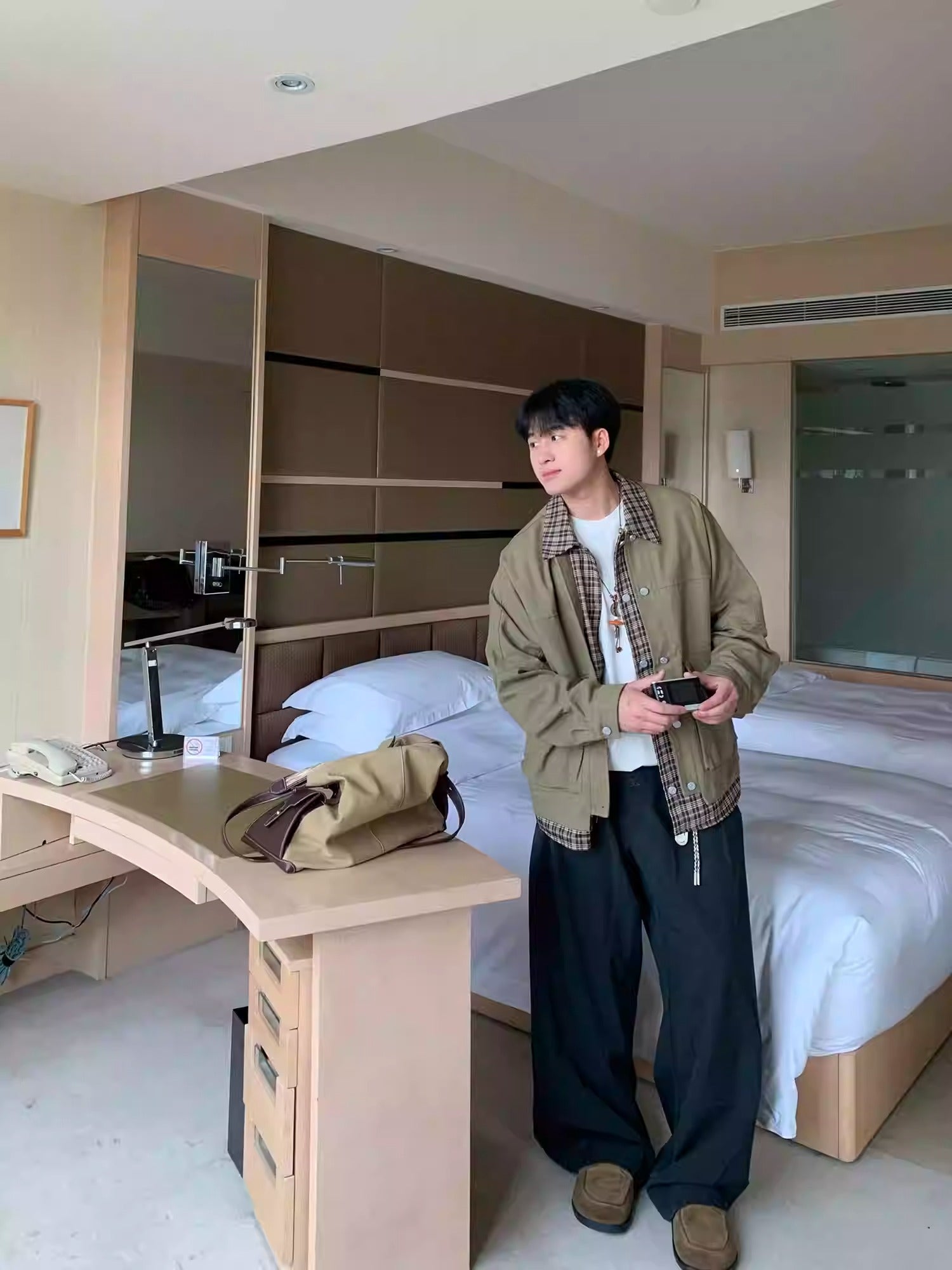 チェック柄レイヤードワークジャケット T0127