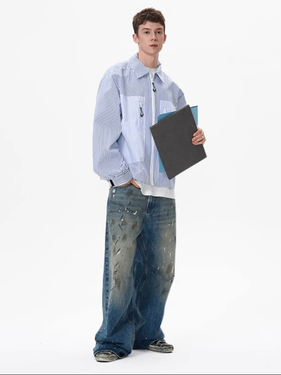 [MADWITCH] striped shirt jacket J0143