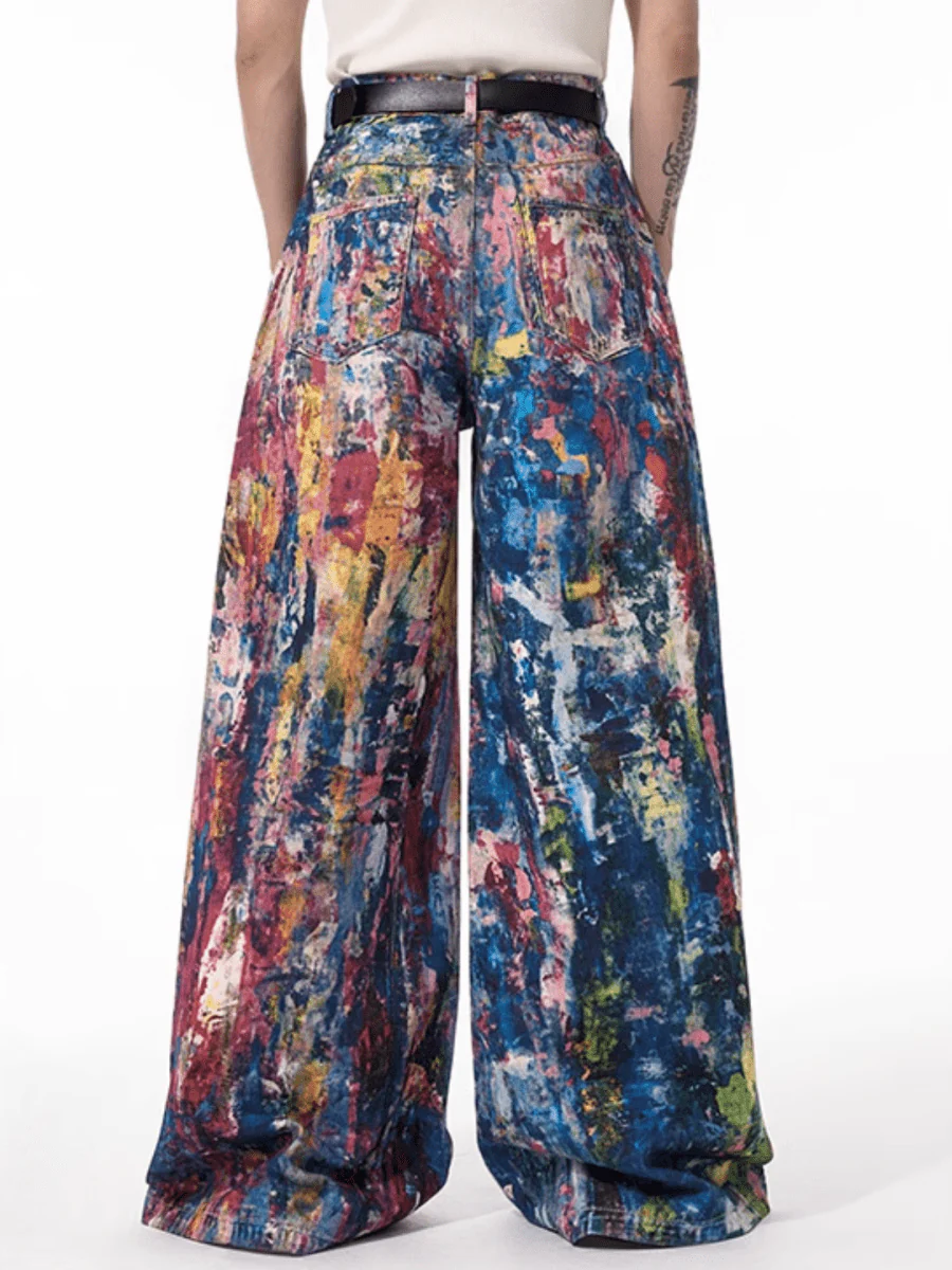 [STARTEXCEEDEND] Graffiti oil painting wide-leg jeans B0309