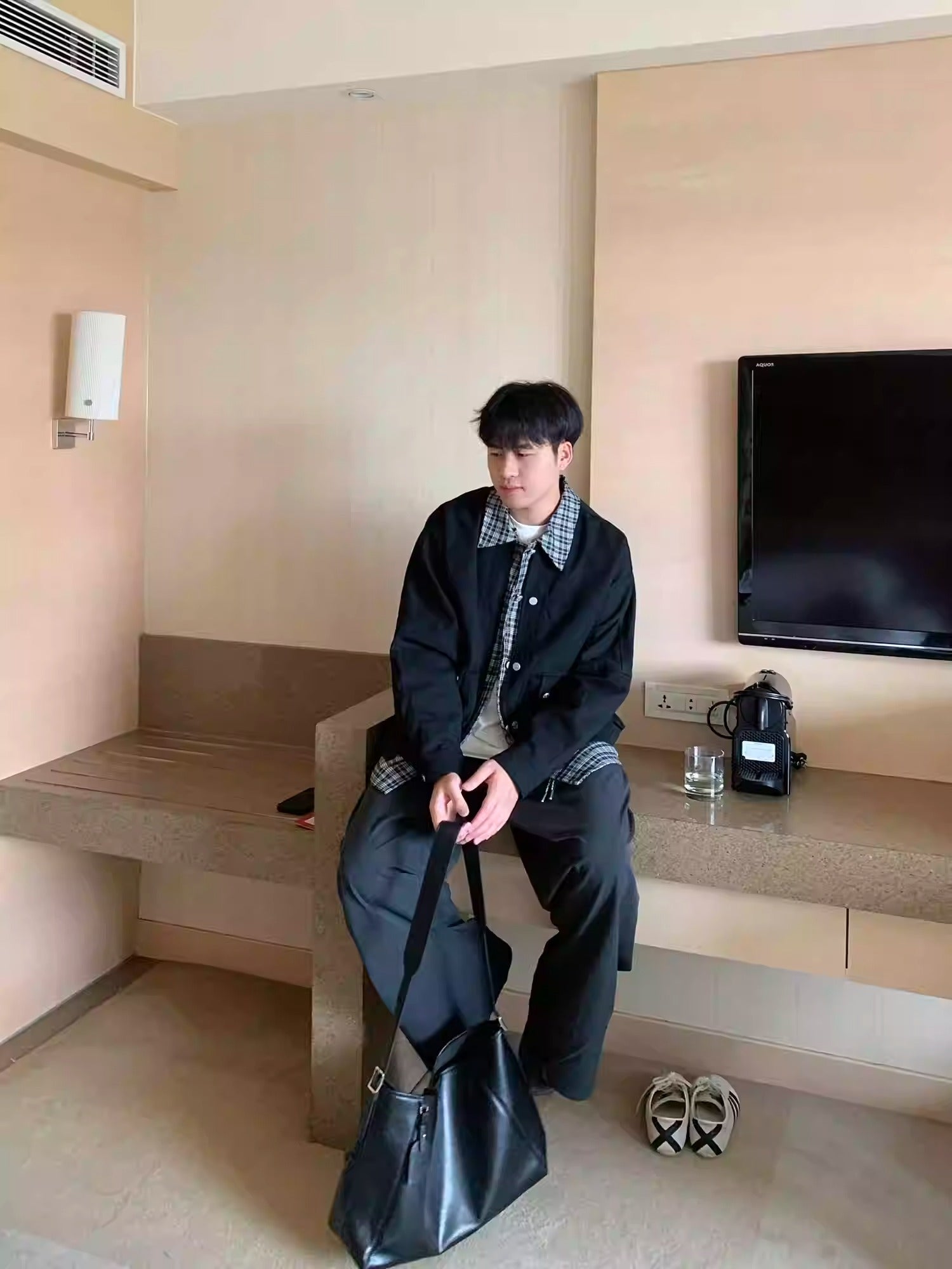 チェック柄レイヤードワークジャケット T0127