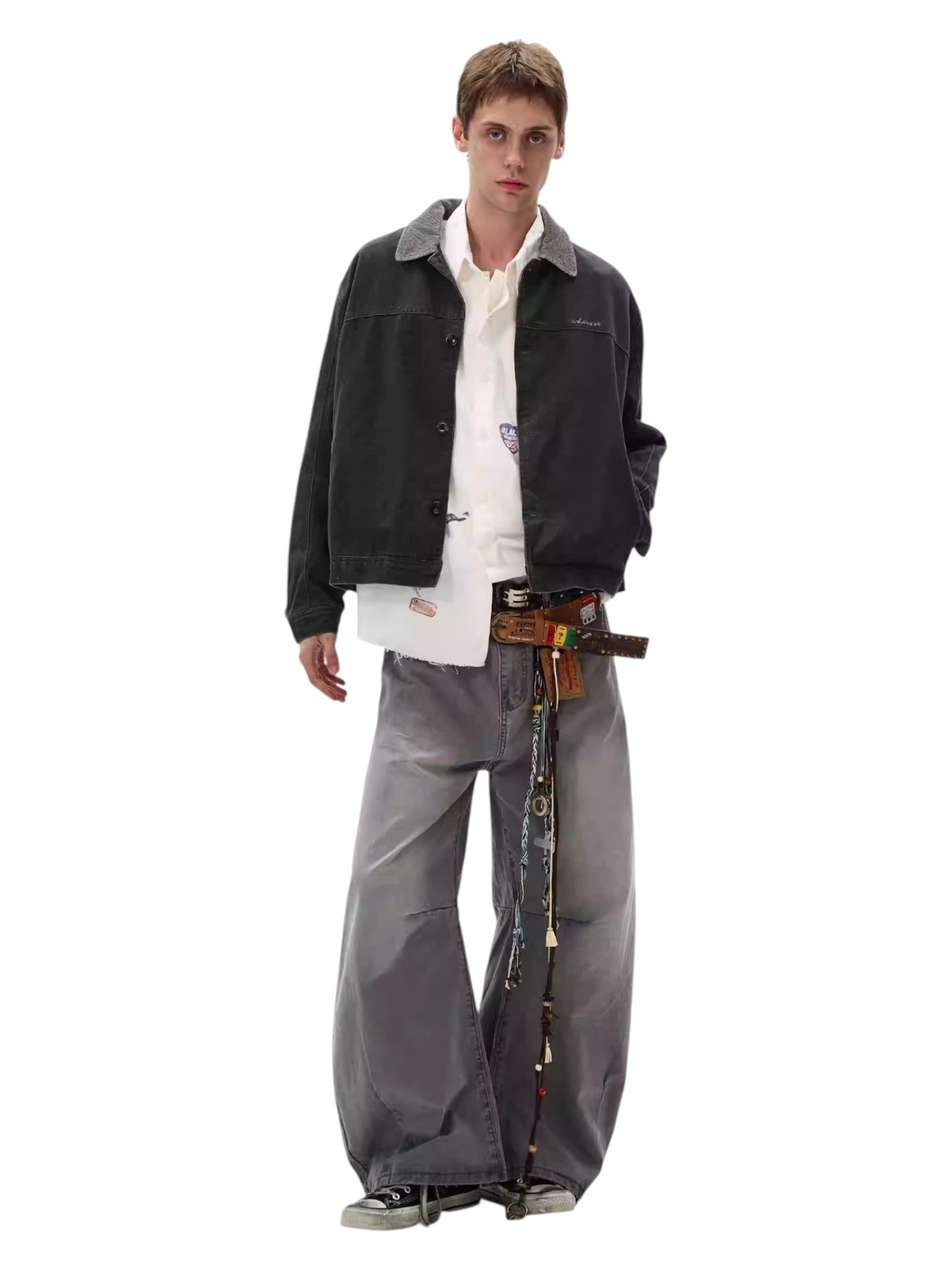 [MADWITCH] WASHED RETRO CONTRAST COLLAR WORKWEAR JACKET T0186