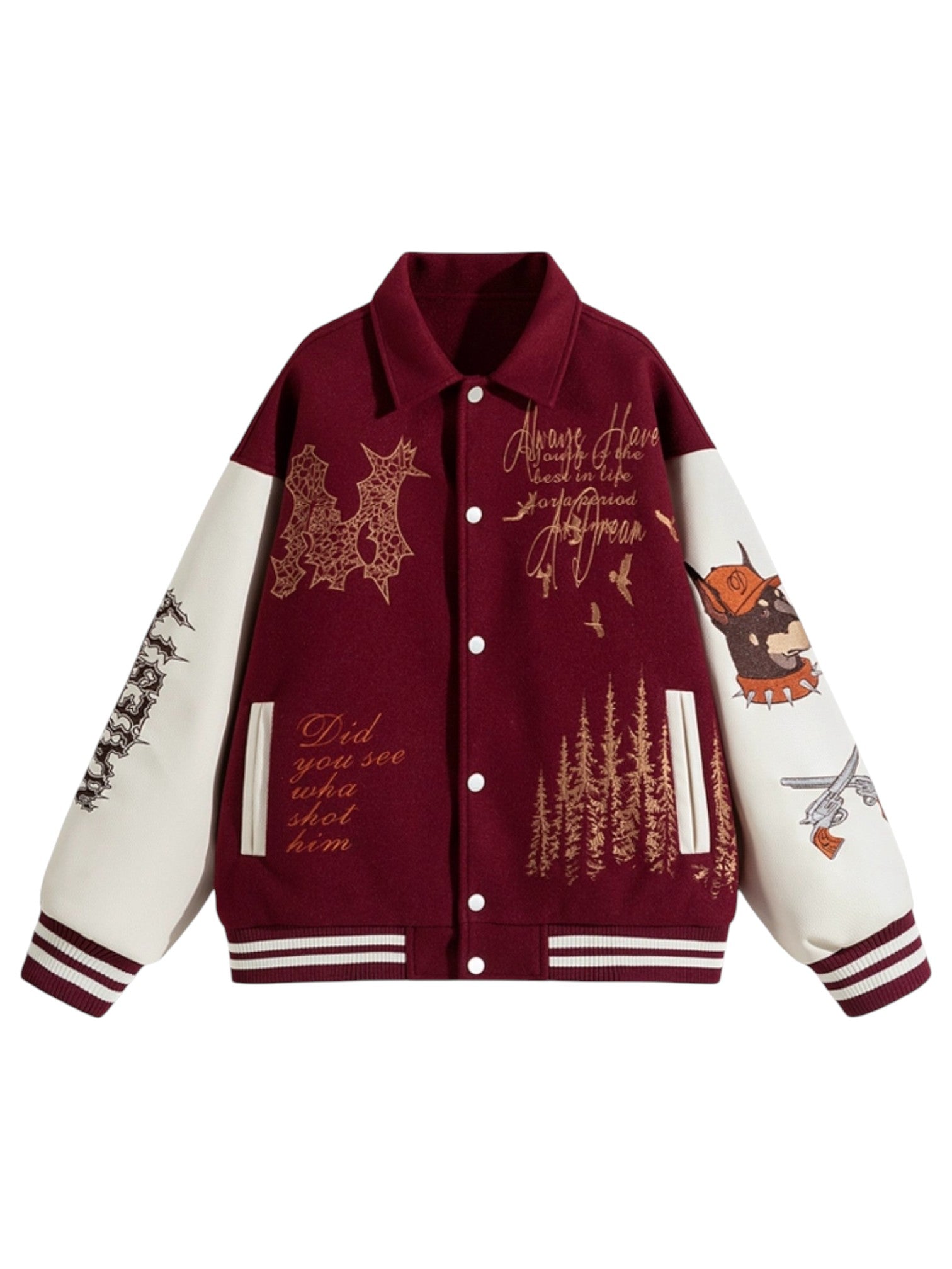 [W.K] PATCHED VARSITY EMBROIDERED JACKET T0182