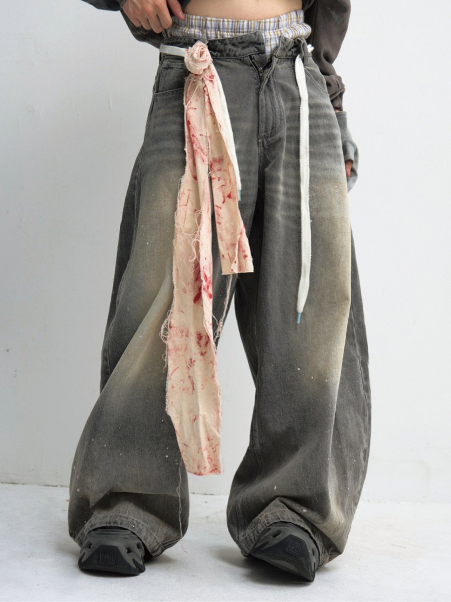 washed gray wide-legged jeans B0127