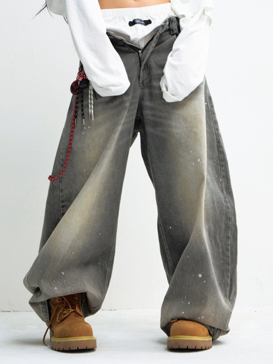 washed gray wide-legged jeans B0127