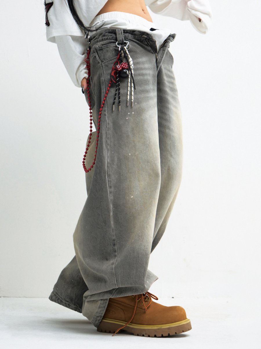 washed gray wide-legged jeans B0127