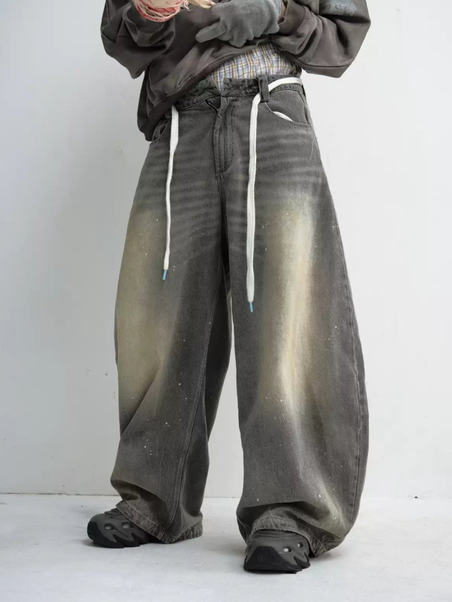 washed gray wide-legged jeans B0127