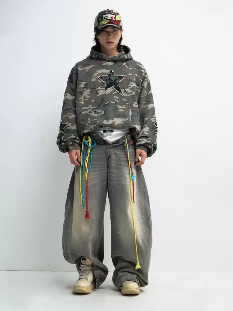 washed gray wide-legged jeans B0127