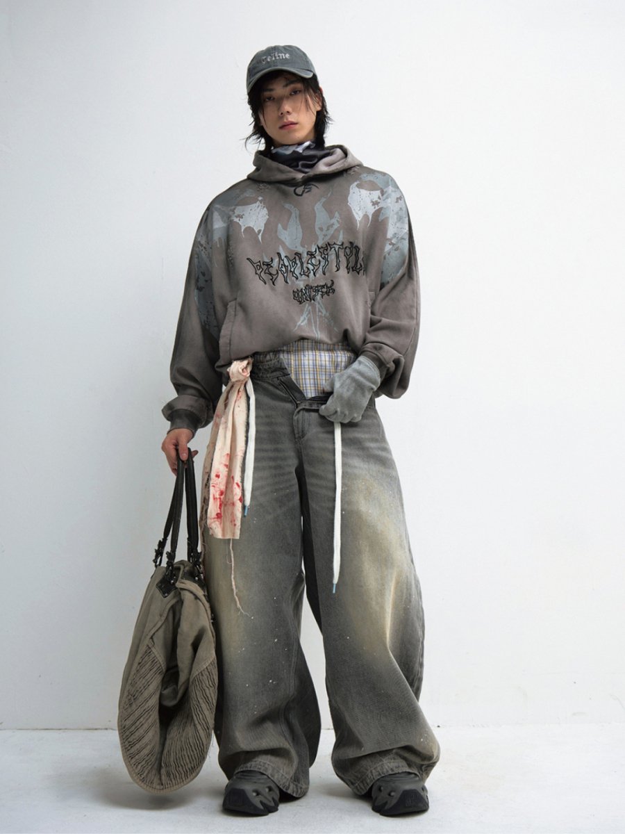 washed gray wide-legged jeans B0127