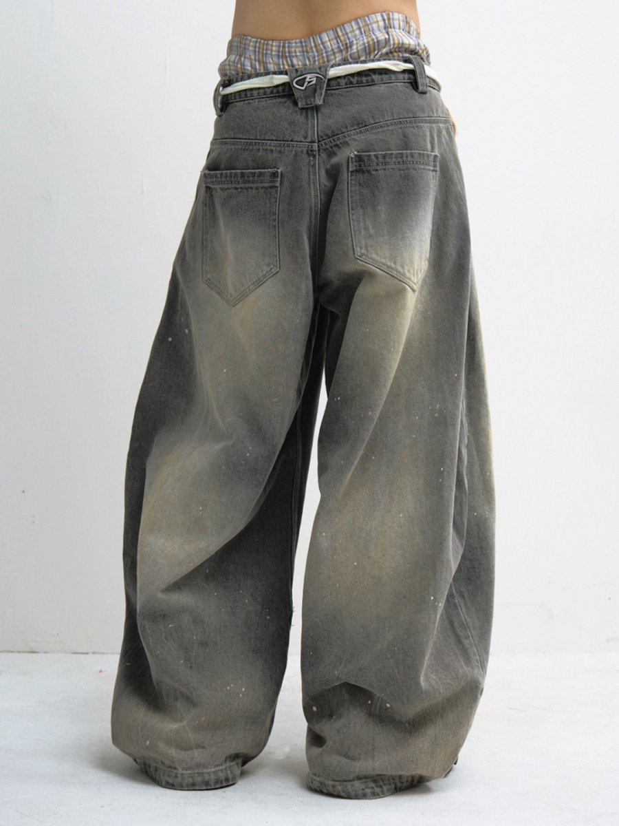 washed gray wide-legged jeans B0127